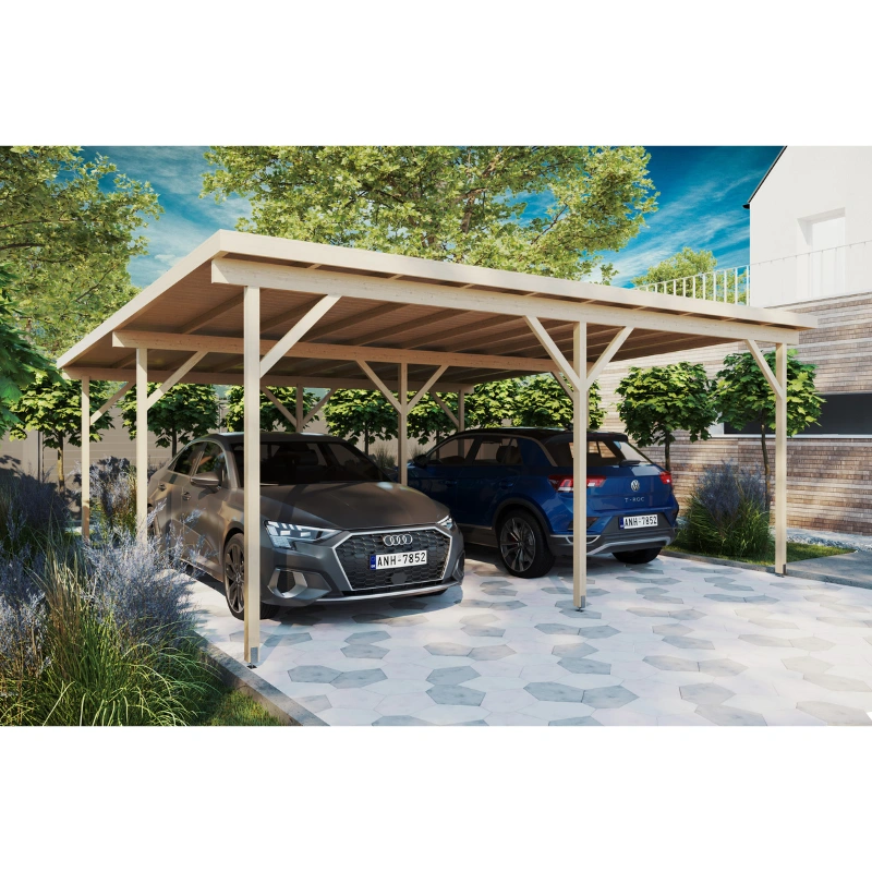 Puidust auto varjualune Carport Eco Double lamekatusega - Javicar Puidust auto varjualune Carport Eco Double lamekatusega - Javicar